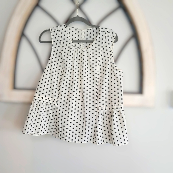J. Crew Ivory & Black Polka Dot Peplum Chiffon Blouse Size 12 - Picture 1 of 3